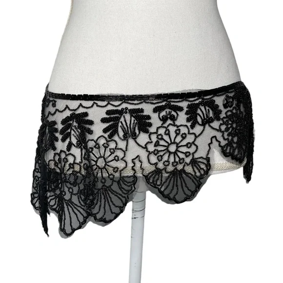 Vintage Black Beaded Mesh Floral Design Bolero Collar Shaw Belt Multi-way Piece - Picture 13 of 16